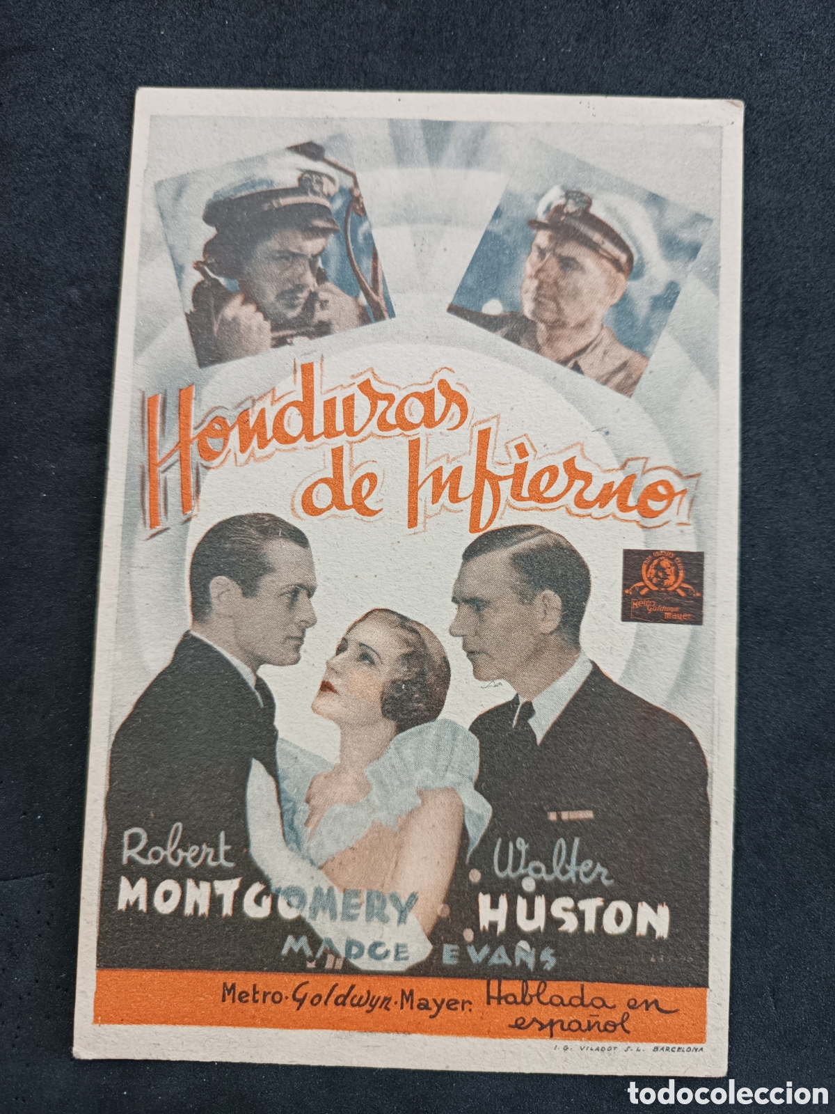 Folhetos de m&atilde;o de filmes antigos de cinema: Programa honduras de infierno, Robert montgomery, metro, cine victoria