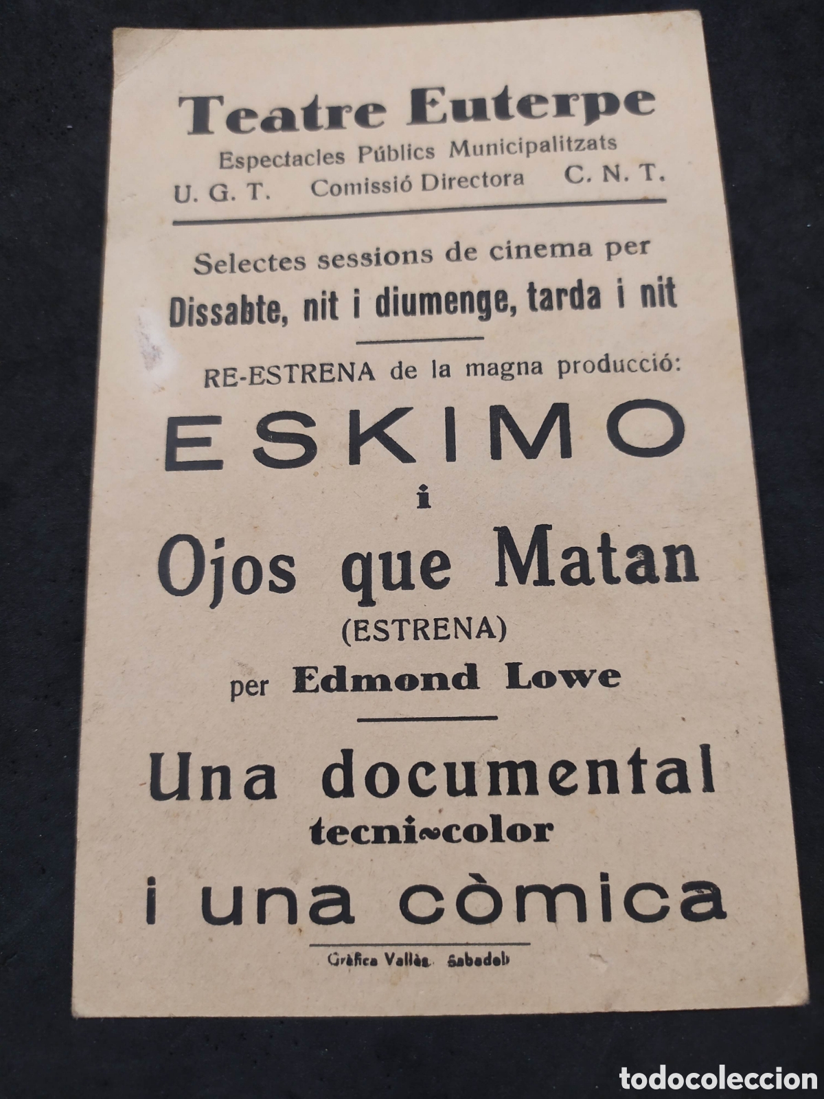 Cine: Programa de mano Eskimo. Teatro Euterpe - Foto 2