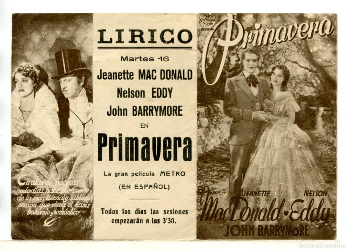 Folhetos de m&atilde;o de filmes antigos de cinema: PRIMAVERA, con Jeanette MacDonald.
