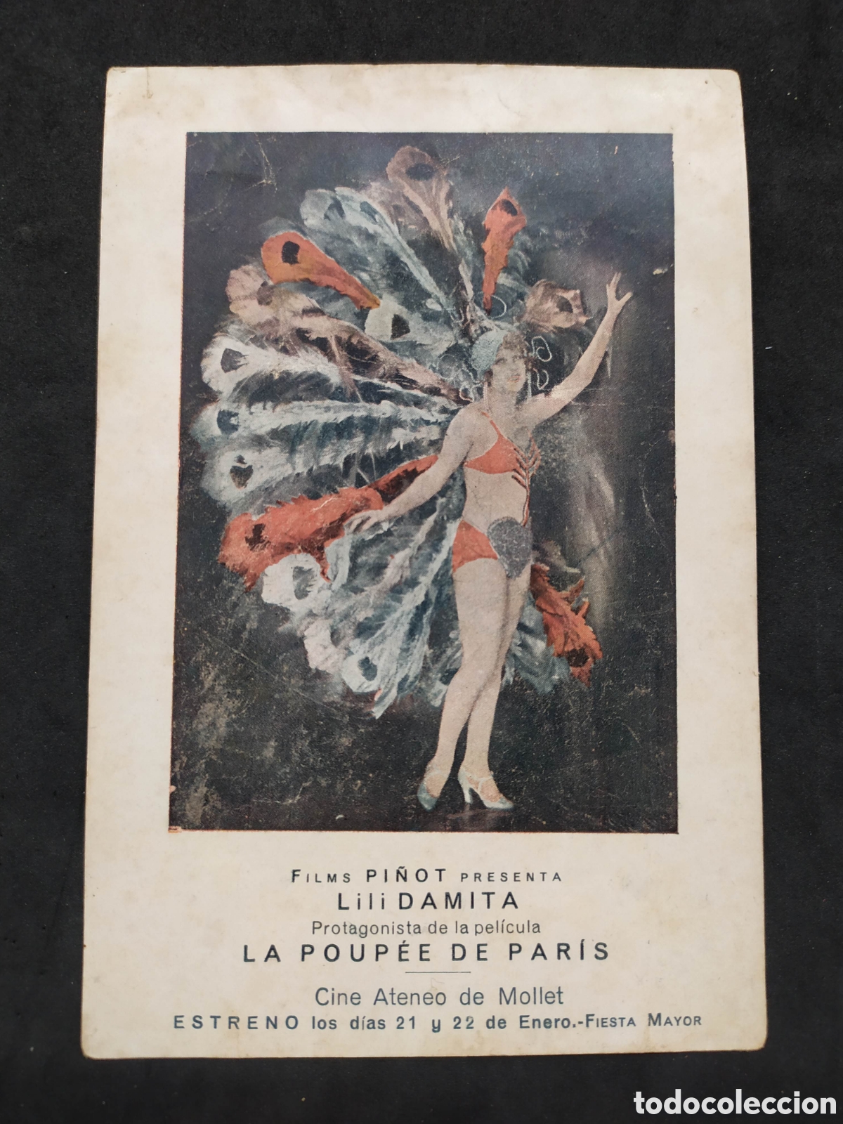 Cine: Lili Damita. Programa de mano. La Poupee de Par&iacute;s. Postal. Cine Ateneo Mollet.