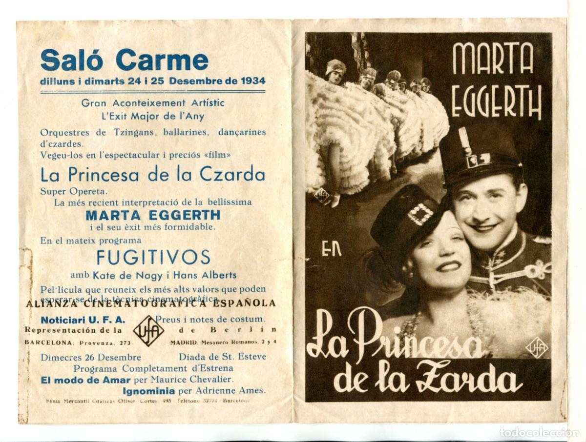 Cine: LA PRINCESA DE ZARDA, con Marta Eggerth. 11 X 16 cms. cerrado. - Foto 1