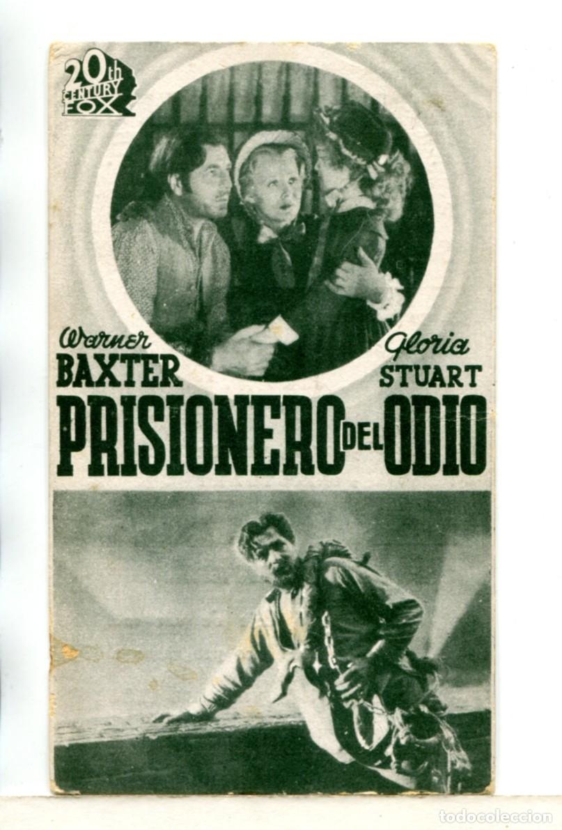 Folhetos de m&atilde;o de filmes antigos de cinema: PRISIONERO DEL ODIO, con Warner Baxter.