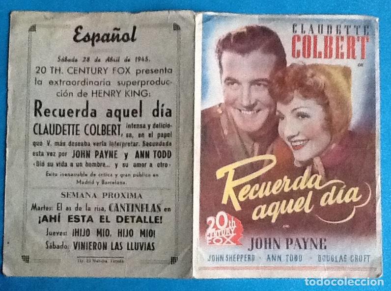 Cine: PROGRAMA DE CINE DOBLE . RECUERDA AQUEL DIA. ENVIO INCLUIDO. - Foto 1