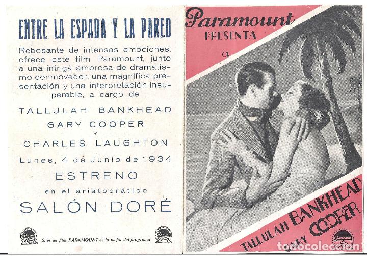 Cine: PTCC2 19 ENTRE LA ESPADA Y LA PARED PROGRAMA DOBLE PARAMOUNT GARY COOPER TALLULAH BANKHEAD - Foto 2