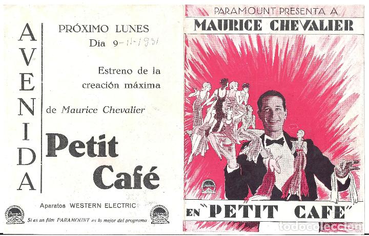 Cine: PTCC 175 PETIT CAFE PROGRAMA DOBLE PARAMOUNT MAURICE CHEVALIER IVONNE VALLEE - Foto 1
