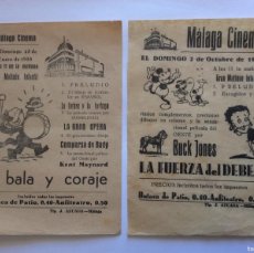 Cine: 2 PROGRAMA LOCAL 1938 GUERRA CIVIL MATINÉE INFANTIL BALA Y CORAJE LA FUERZA DEL DEBER MÁLAGA CINEMA. Lote 396785554