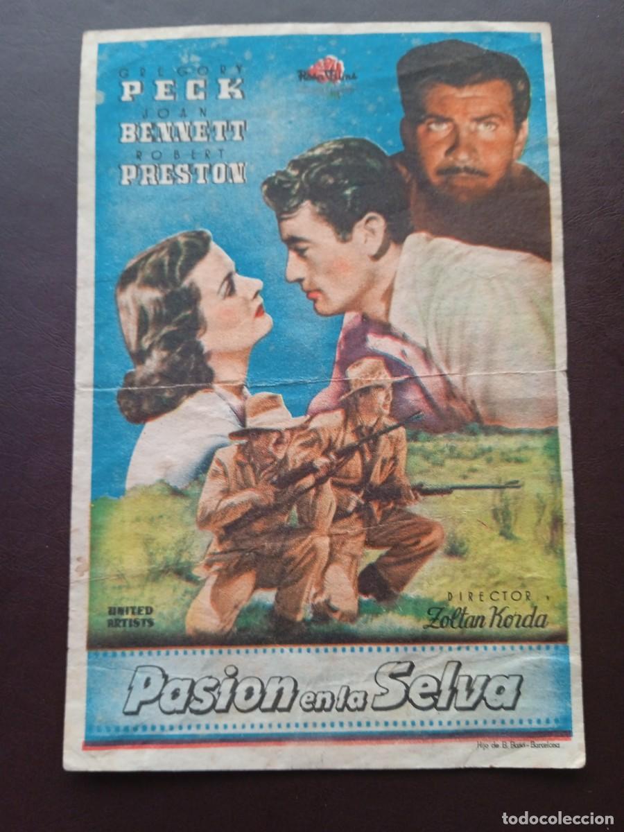 Folhetos de m&atilde;o de filmes antigos de cinema: Pasion en la selva con publicidad Cine M&aacute;ximo