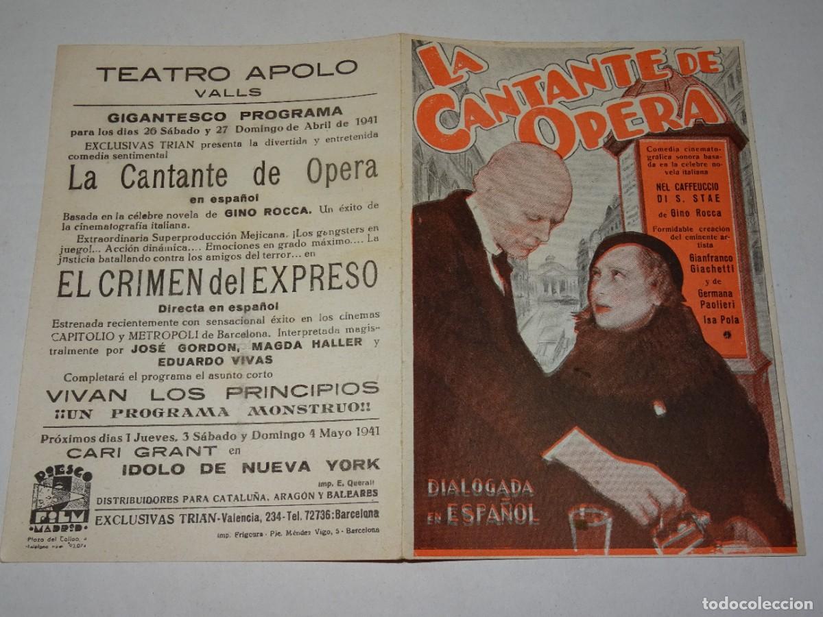 Cine: PROGRAMA DE CINE - LA CANTANTE DE OPERA - A&Ntilde;O 1941, BUEN ESTADO - Foto 1