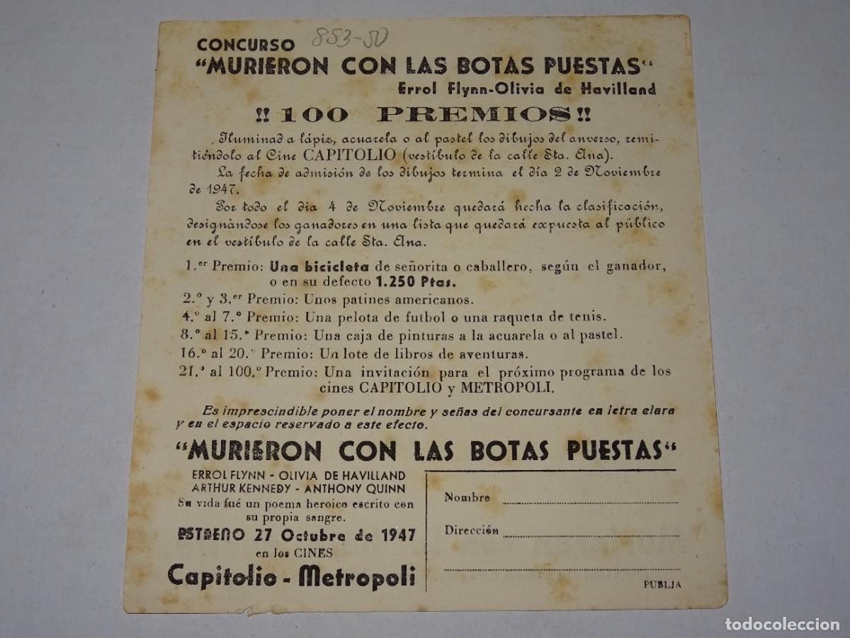 Cine: PROGRAMA DE CINE - MURIERON CON LAS BOTAS PUESTAS - BUEN ESTADO - Foto 2