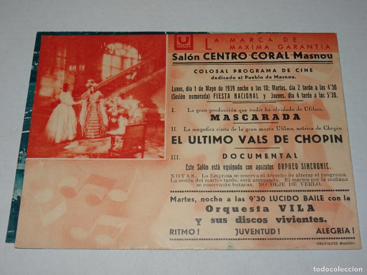 Cine: PROGRAMA DE CINE - EL &Uacute;LTIMO VALS DE CHOPIN - A&Ntilde;O 1939 - BUEN ESTADO - Foto 2