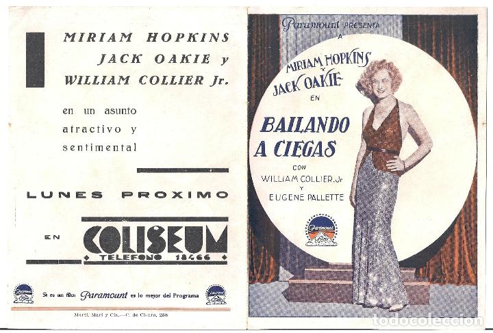 Cine: PTCC2 20 BAILANDO A CIEGAS PROGRAMA DOBLE PARAMOUNT MIRIAM HOPKINS - Foto 1