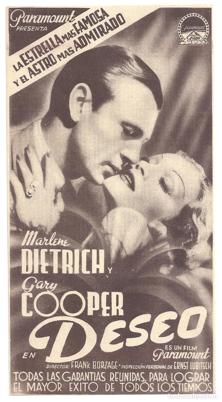 Cine: PTCC2 20 DESEO PROGRAMA SENCILLO PARAMOUNT GARY COOPER MARLENE DIETRICH raro - Foto 1