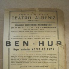 Cine: BEN HUR-GIRONA-TEATRO ALBENIZ-AÑO 1928-PROGRAMA DE CINE ANTIGUO-VER FOTOS-(V-24.067). Lote 402735504