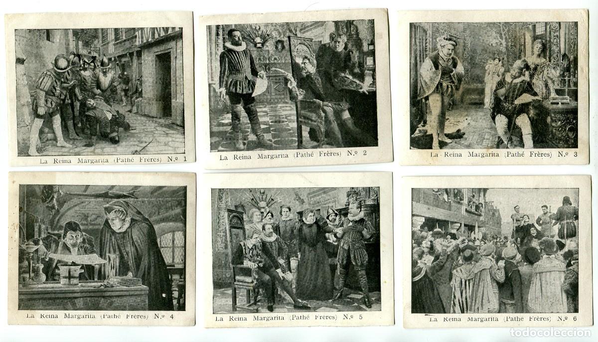 Cine: LA REINA MARGARITA. 6 CROMOS- FOTOTIPIAS 7 X 9 cms., COLECCI&Oacute;N COMPLETA. 1913-15.