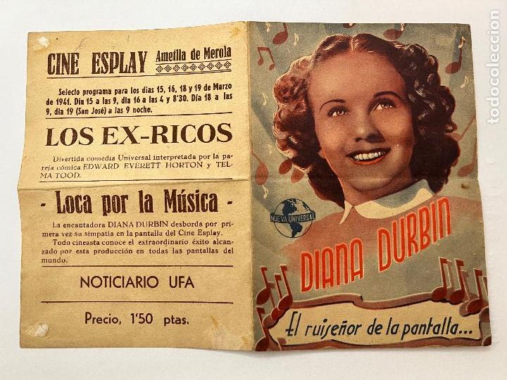 Flyers Publicitaires de Films Anciens: PROGRAMA DE CINE. EL RUISE&Ntilde;OR DE LA PANTALLA.... -DIANA DURBIN. CON PUBLICIDAD