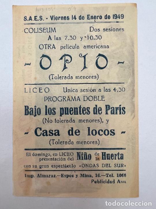 Cine: PROGRAMA DE CINE. OPIO. CON PUBLICIDAD. - Foto 2