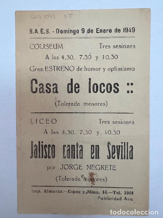 Cine: PROGRAMA DE CINE. CASA DE LOCOS. CON PUBLICIDAD. - Foto 2