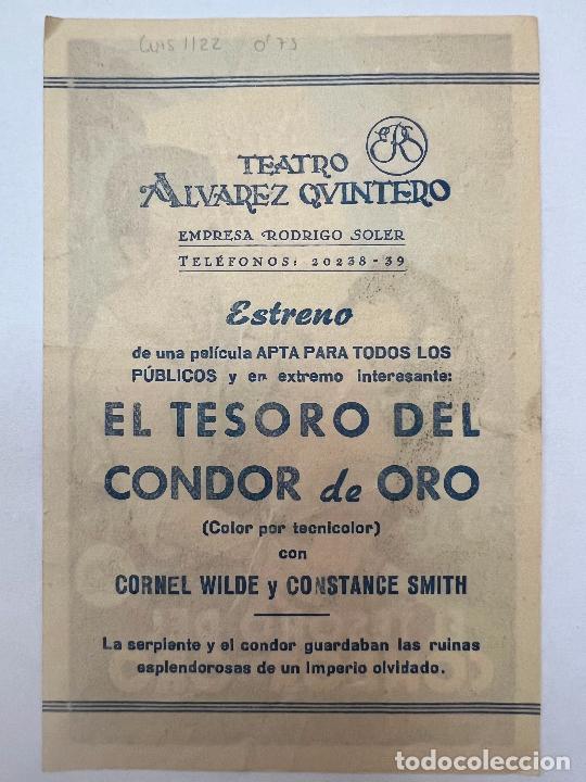 Cine: PROGRAMA DE CINE. EL TESORO DEL CONDOR DE ORO. CON PUBLICIDAD. - Foto 2