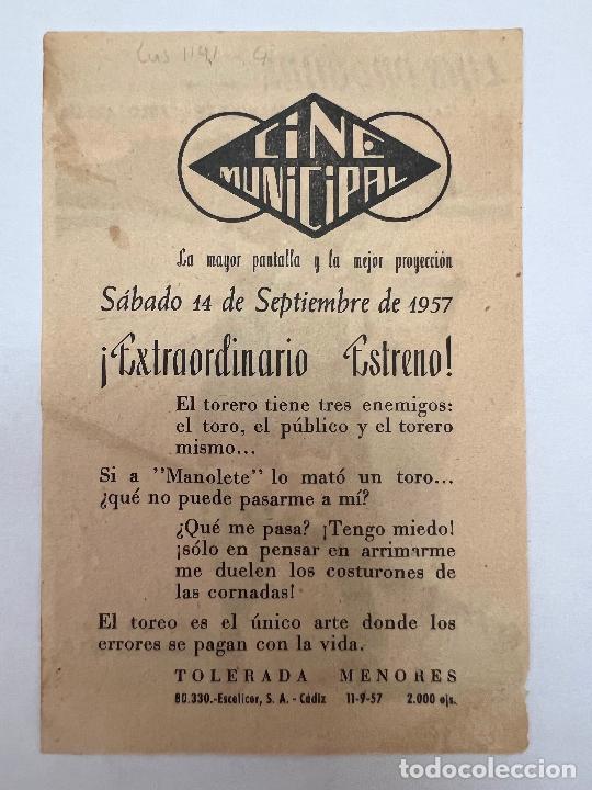 Cine: PROGRAMA DE CINE. TORERO!. CON PUBLICIDAD - Foto 2