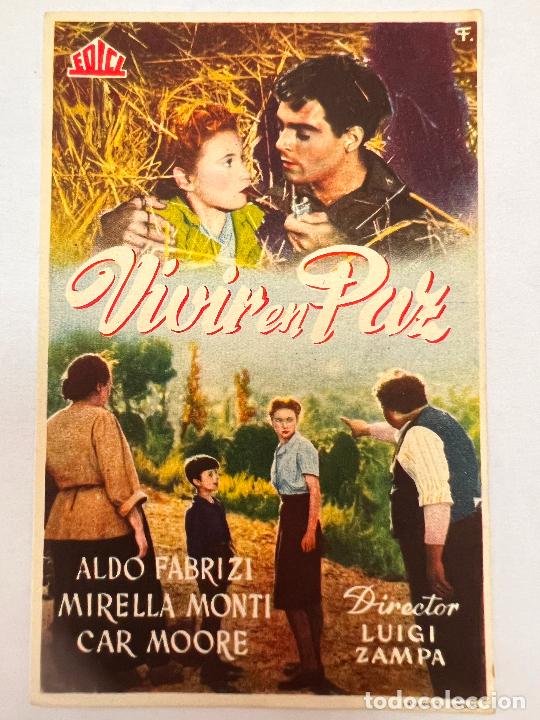 Folhetos de m&atilde;o de filmes antigos de cinema: PROGRAMA DE CINE. VIVIR EN PAZ. SIN PUBLICIDAD.