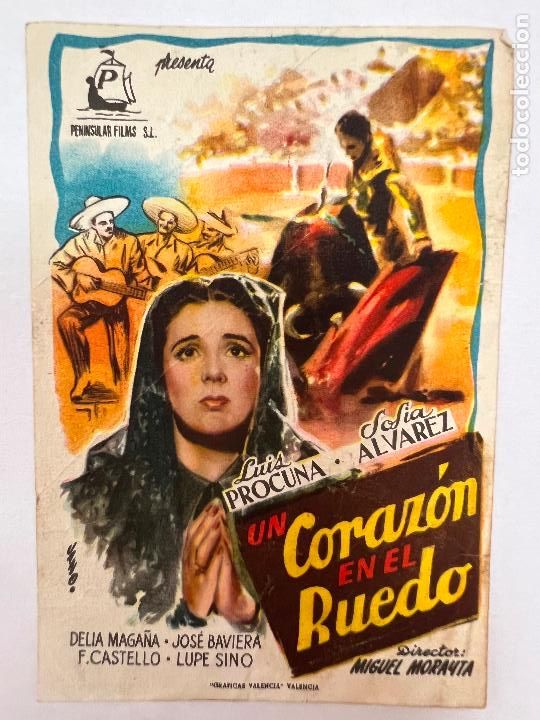 Folhetos de m&atilde;o de filmes antigos de cinema: PROGRAMA DE CINE. UN CORAZ&Oacute;N EN EL RUEDO. CINEMA GOYA.