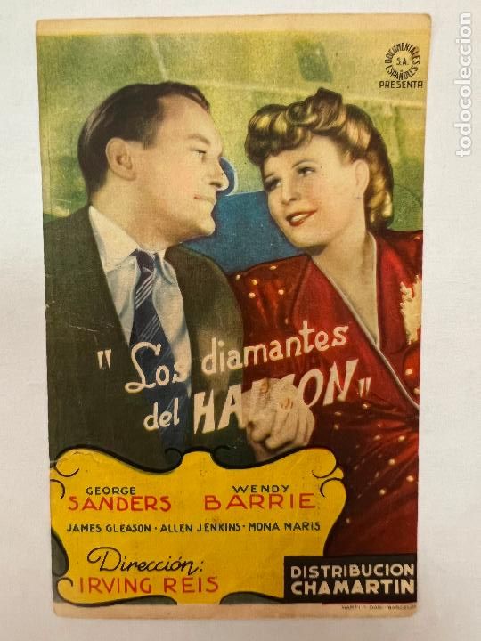 Folhetos de m&atilde;o de filmes antigos de cinema: PROGRAMA DE CINE. LOS DIAMANTES DEL HALCON. CON PUBLICIDAD.