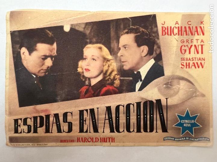 Folhetos de m&atilde;o de filmes antigos de cinema: PROGRAMA DE CINE. ESPIAS EN ACCION. CON PUBLICIDAD.