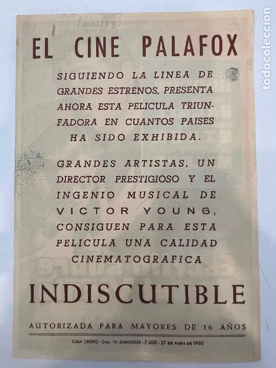 Cine: PROGRAMA DE CINE. ESCRITO SOBRE EL VIENTO. CON PUBLICIDAD. - Foto 2