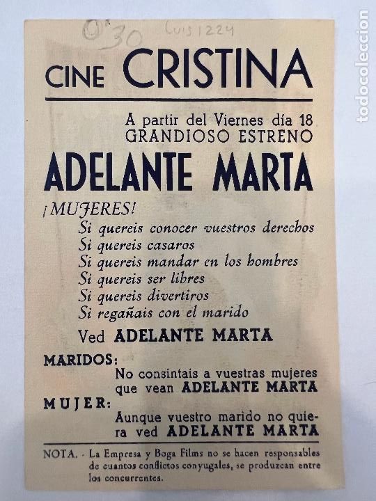 Cine: PROGRAMA DE CINE. ADELANTE MARTA. CON PUBLICIDAD. - Foto 2