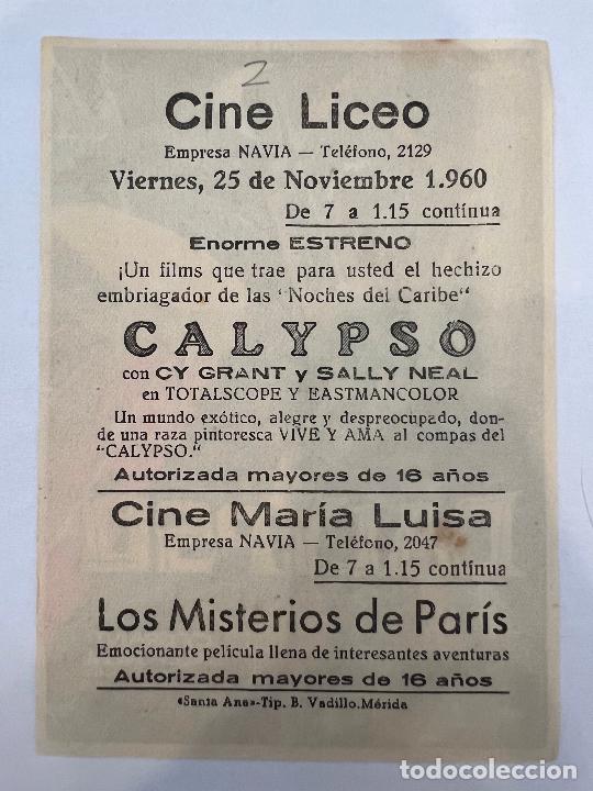 Cine: PROGRAMA DE CINE. CALYPSO. CON PUBLICIDAD. - Foto 2