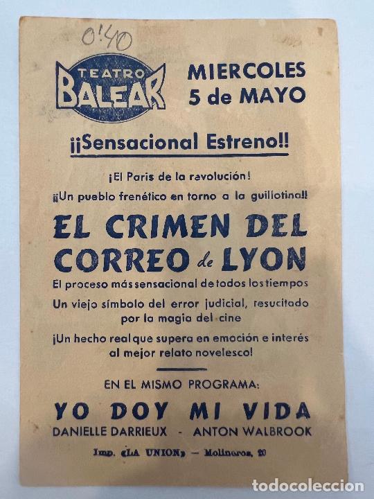 Cine: PROGRAMA DE CINE. EL CRIMEN DEL CORREO DE LYON. CON PUBLICIDAD. - Foto 2
