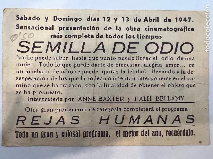 Cine: PROGRAMA DE CINE. SEMILLA DE ODIO. CON PUBLICIDAD. - Foto 2