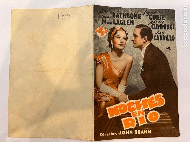 Folhetos de m&atilde;o de filmes antigos de cinema: PROGRAMA DE CINE. NOCHES EN RIO. SIN PUBLICIDAD.