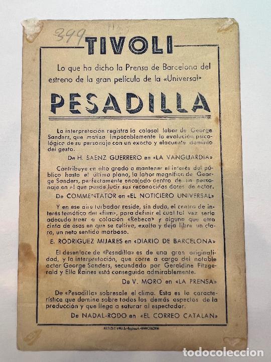 Cine: PROGRAMA DE CINE. &rdquo;PESADILLA&rdquo;. GEORGE SANDERS. CON PUBLICIDAD. - Foto 2