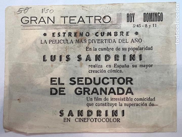 Cine: PROGRAMA DE CINE. EL SEDUCTOR DE GRANADA. CON PUBLICIDAD. - Foto 2