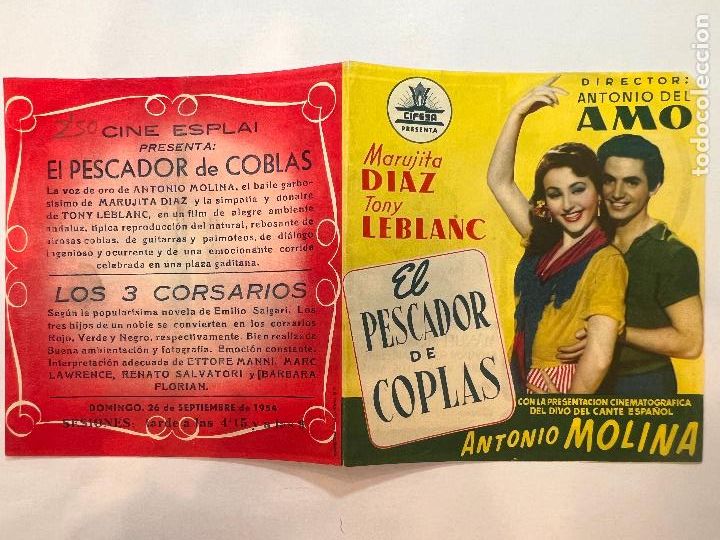 Flyers Publicitaires de Films Anciens: PROGRAMA DE CINE. EL PESCADOR DE COPLAS. MARUJITA DIAZ. CON PUBLICIDAD.