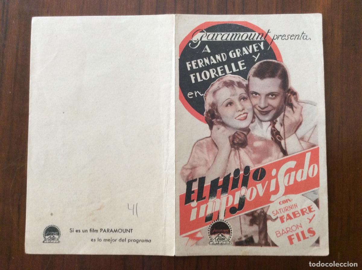Cine: PROGRAMA DOBLE SIN CINE IMPRESO PARAMOUNT EL HIJO IMPROVISADO FERNAND GRAVEY FLORELLE - Foto 1