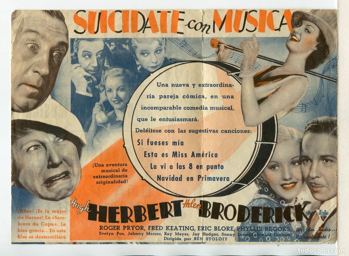 Cine: SUIC&Iacute;DATE CON M&Uacute;SICA, con Hugh Herbert. - Foto 1