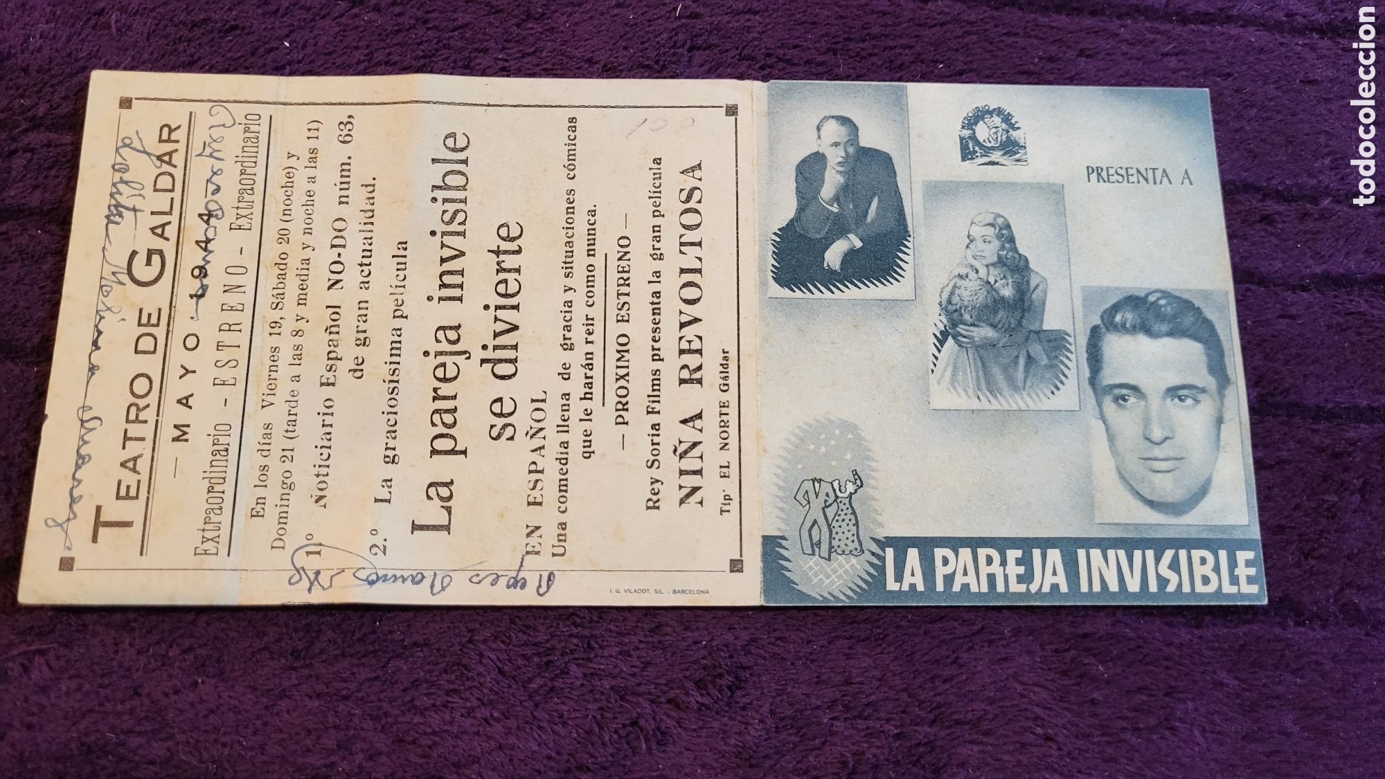 Foglietti di film di film antichi di cinema: Folleto de Cine La pareja invisible