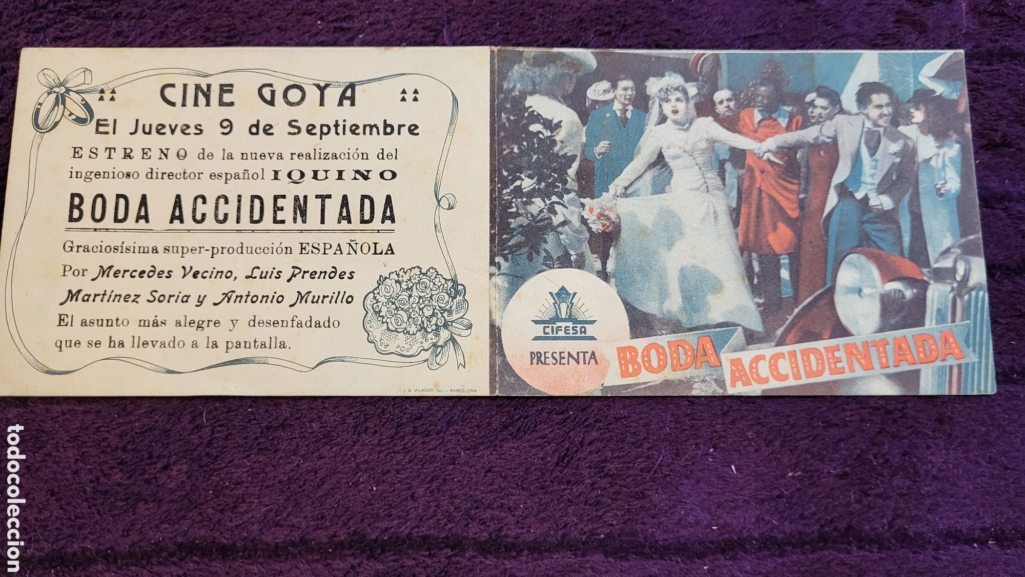 Foglietti di film di film antichi di cinema: Folleto de mano Cine Boda accidentada