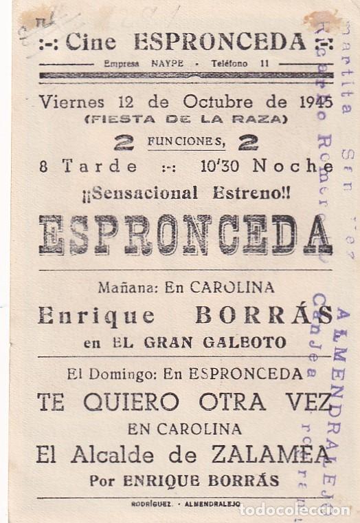 Cine: ESPRONCEDA - PROGRAMA ORIGINAL CON PUBLICIDAD ALMENDRALEJO BADAJOZ - Foto 2