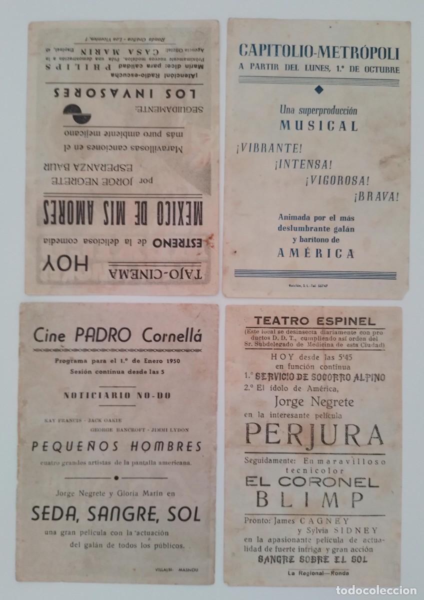 Cine: LOTE DE 4 PROGRAMAS DE CINE DE MANO DE JORGE NEGRETE - Foto 2