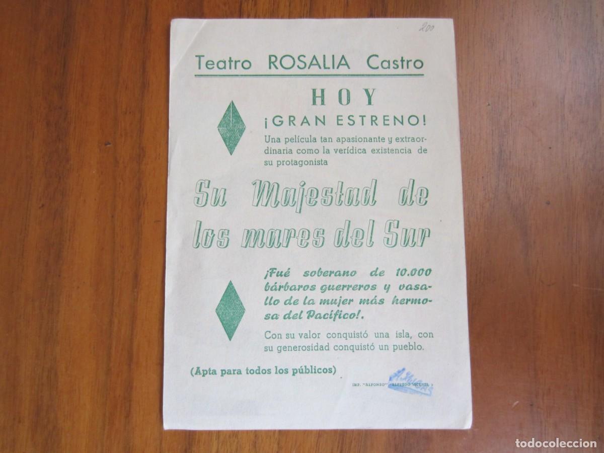 Cine: PROGRAMA DE CINE FOLLETO DE MANO-SU MAJESTAD DE LOS MARES DEL SUR - Foto 2