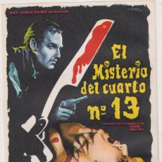  Foglietti di film di film antichi di cinema: EL MISTERIO DEL CUARTO Nº 13. SENCILLO DE REY SORIA FILMS