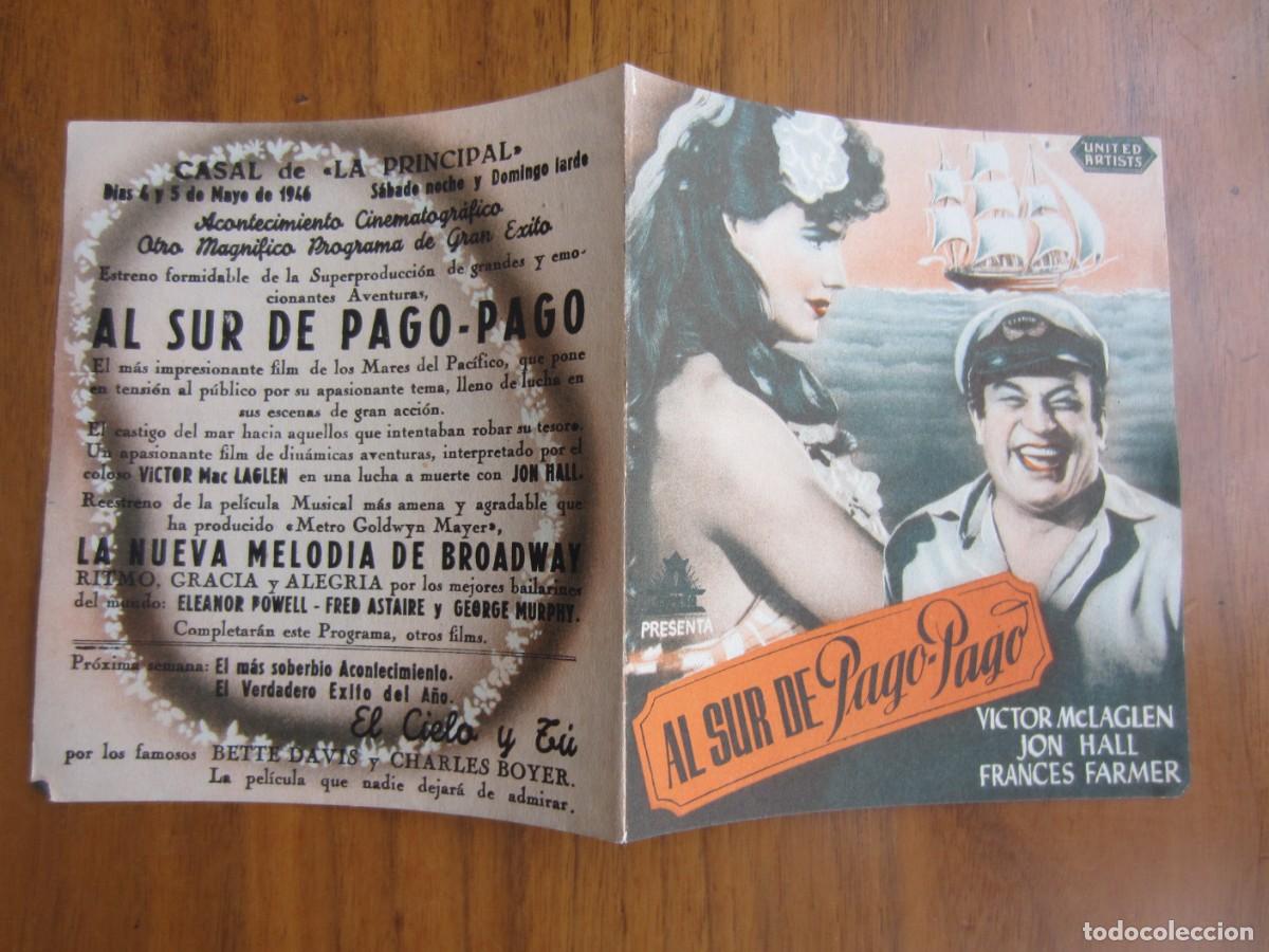 Kino: PROGRAMA DE CINE DOBLE FOLLETO DE MANO-AL SUR DE PAGO PAGO-VER FOTOS