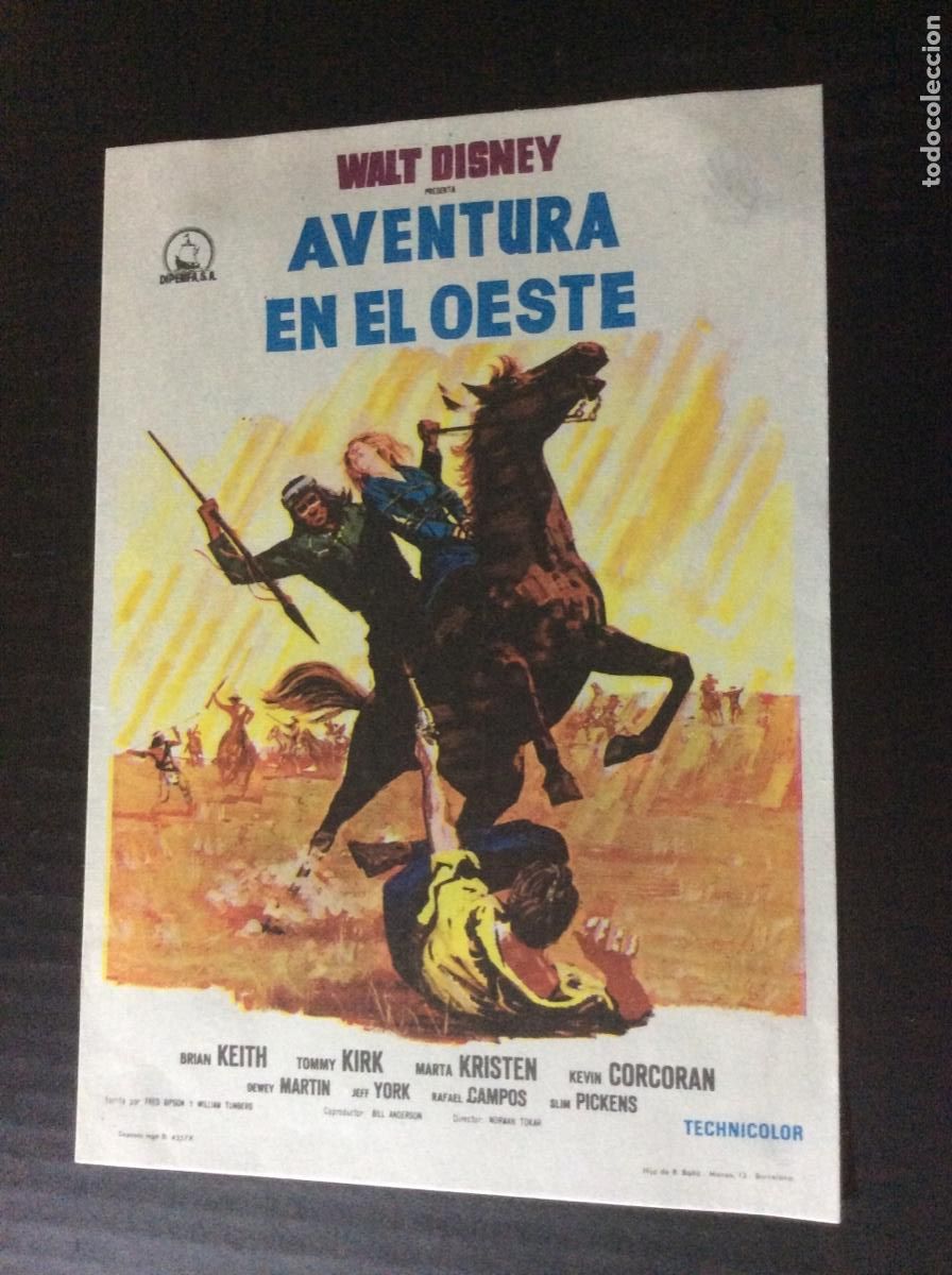Kino: FOLLETO DE MANO AVENTURA EN EL OESTE. W. DISNEY. SIN PUBLICIDAD