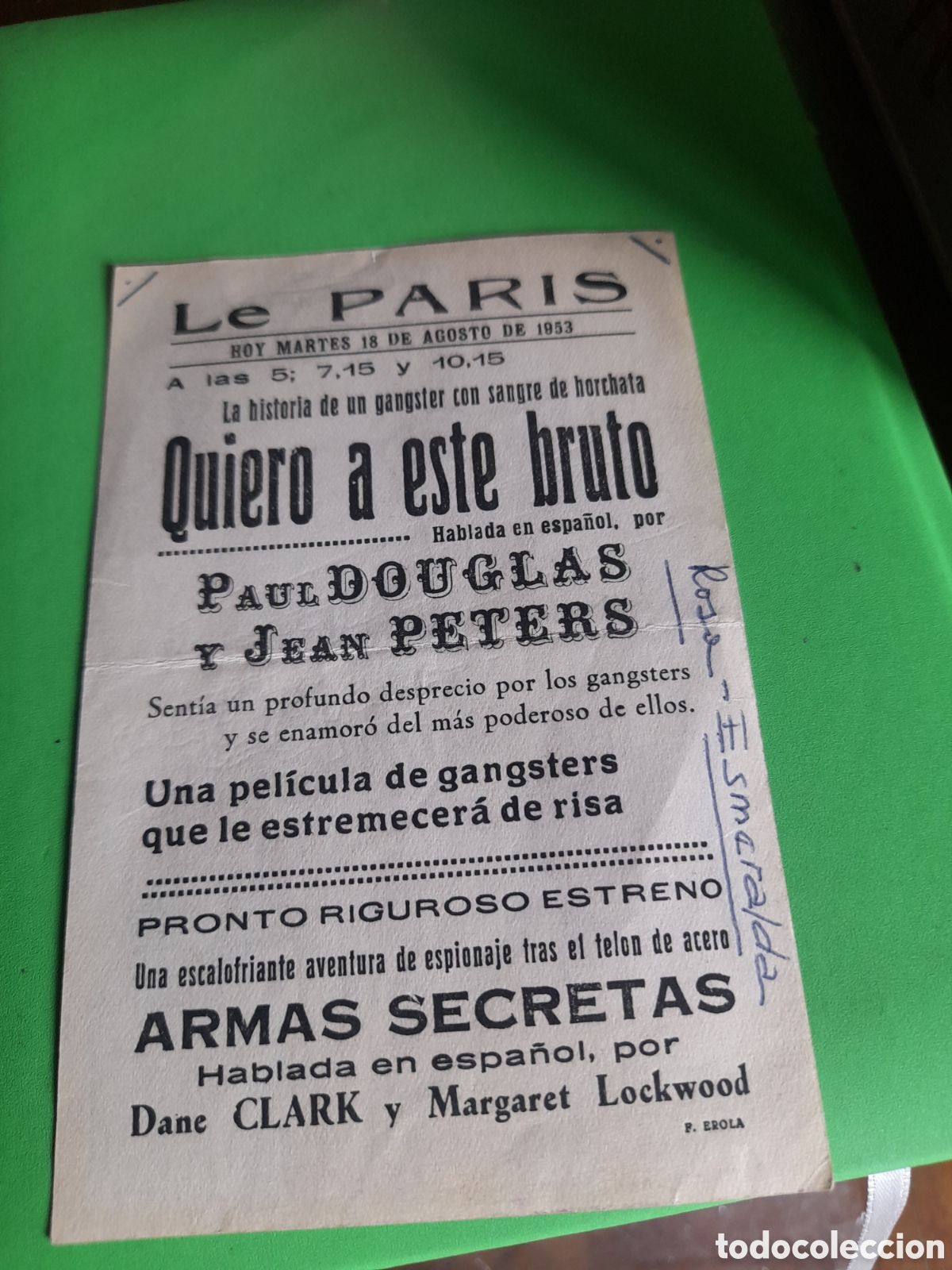 Cine: Antiguo programa de mano de Cine Le Paris - Foto 2