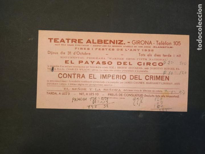 Cine: GIRONA-TEATRE ALBENIZ-EL PAYASO DEL CIRCO-A&Ntilde;O 1935-PROGRAMA ANTIGUO-VER FOTOS-(K-10.527)