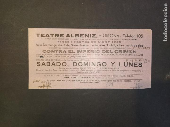 Cinema: GIRONA-TEATRE ALBENIZ-CONTRA EL IMPERIO DEL CRIMEN-A&Ntilde;O 1935-PROGRAMA ANTIGUO-VER FOTOS-(K-10.528)