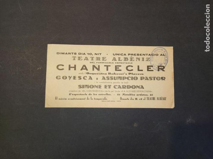 Cinema: TEATRE ALBENIZ-GIRONA-CHANTECLER-PROGRAMA ANTIGUO-VER FOTOS-(K-10.534)